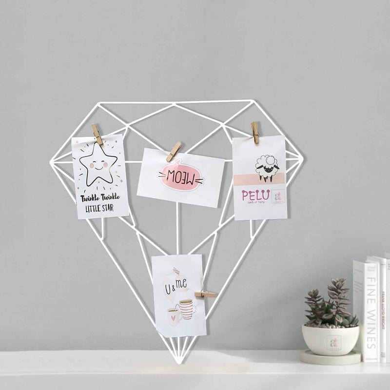 Art Street Art Street White Color Diamond Shape DIY Metal Photo grid wall for photo hanging wall decoration and display size 42 x 40 cm Photo clips included  - Image 1