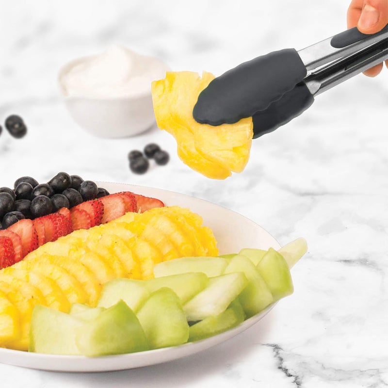 Tovolo Stainless Steel Handled Turner Wide Silicone, Mini Tongs, Charcoal - Image 2