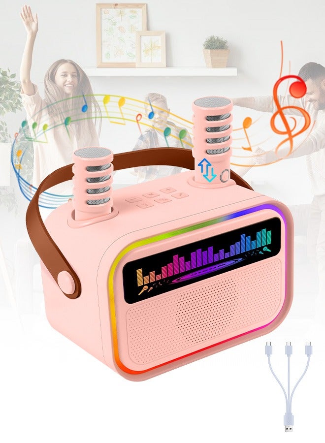 Kids Mini Karaoke Machine, Portable Bluetooth Speaker With 2 Wireless Microphones, Built-in Mic Slots, 5 Karaoke Sound Modes, Multiple Dynamic Colorful Lights, 360° Surround Sound, Girls Boys Funny Birthday Gift Toy, Children Music Player for Family Party Singing - Support Bluetooth/TF/AUX  - Image 1