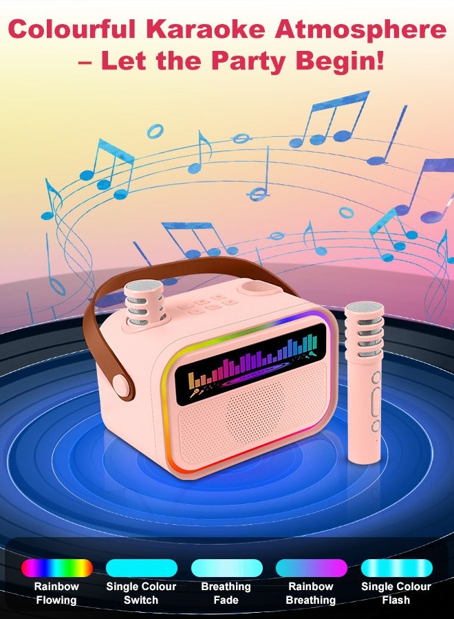 Kids Mini Karaoke Machine, Portable Bluetooth Speaker With 2 Wireless Microphones, Built-in Mic Slots, 5 Karaoke Sound Modes, Multiple Dynamic Colorful Lights, 360° Surround Sound, Girls Boys Funny Birthday Gift Toy, Children Music Player for Family Party Singing - Support Bluetooth/TF/AUX  - Image 4