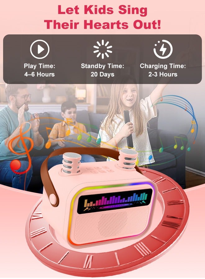 Kids Mini Karaoke Machine, Portable Bluetooth Speaker With 2 Wireless Microphones, Built-in Mic Slots, 5 Karaoke Sound Modes, Multiple Dynamic Colorful Lights, 360° Surround Sound, Girls Boys Funny Birthday Gift Toy, Children Music Player for Family Party Singing - Support Bluetooth/TF/AUX