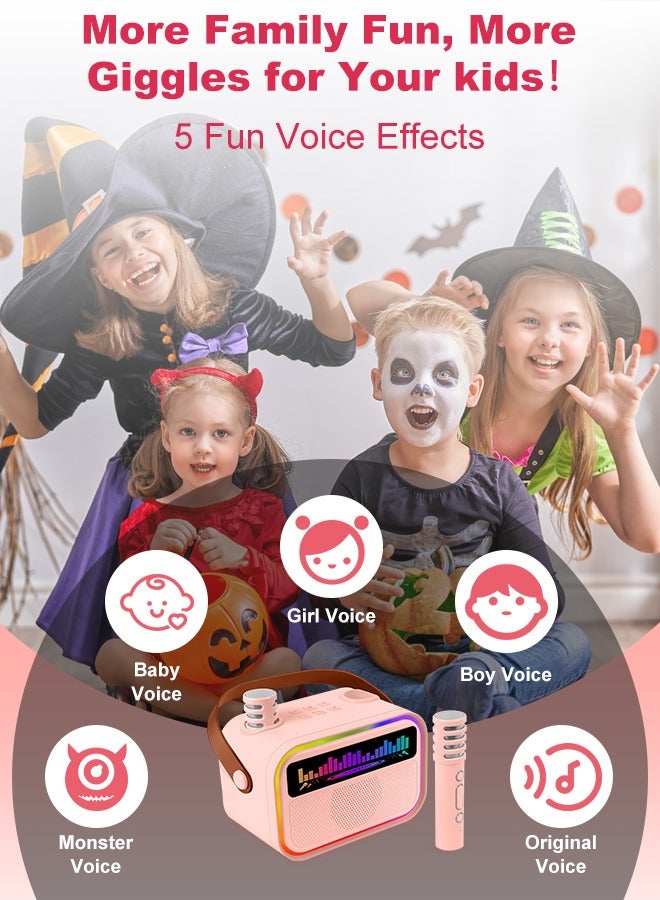 Kids Mini Karaoke Machine, Portable Bluetooth Speaker With 2 Wireless Microphones, Built-in Mic Slots, 5 Karaoke Sound Modes, Multiple Dynamic Colorful Lights, 360° Surround Sound, Girls Boys Funny Birthday Gift Toy, Children Music Player for Family Party Singing - Support Bluetooth/TF/AUX