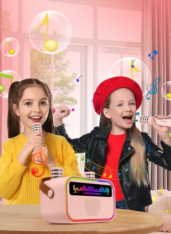 Kids Mini Karaoke Machine, Portable Bluetooth Speaker With 2 Wireless Microphones, Built-in Mic Slots, 5 Karaoke Sound Modes, Multiple Dynamic Colorful Lights, 360° Surround Sound, Girls Boys Funny Birthday Gift Toy, Children Music Player for Family Party Singing - Support Bluetooth/TF/AUX