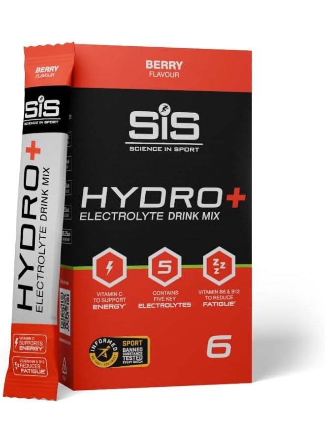 SIS HYDRO+ Electrolyte Powder Sachets | Sugar Free Hydration Powder | Essential Electrolytes to Reduce Fatigue & Aid Rehydration | Gluten Free | Berry Flavour | 6 Servings | 6 Pack - Image 1