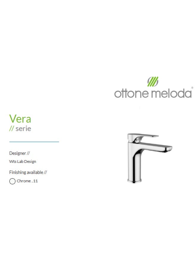 أوتوني ميلودا خلاط حوض غسيل متوسط Ottone Meloda Vera مع صرف بوب أب، كروم - Image 1
