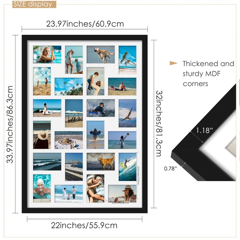 DUENPY 22x32 Collage Picture Frame 4x6 Picture Frames Collage Wall Decor Displays twenty four 4x6 inch Photos Available Horizontal Wall Mounting Display and Vertical Black - Image 3