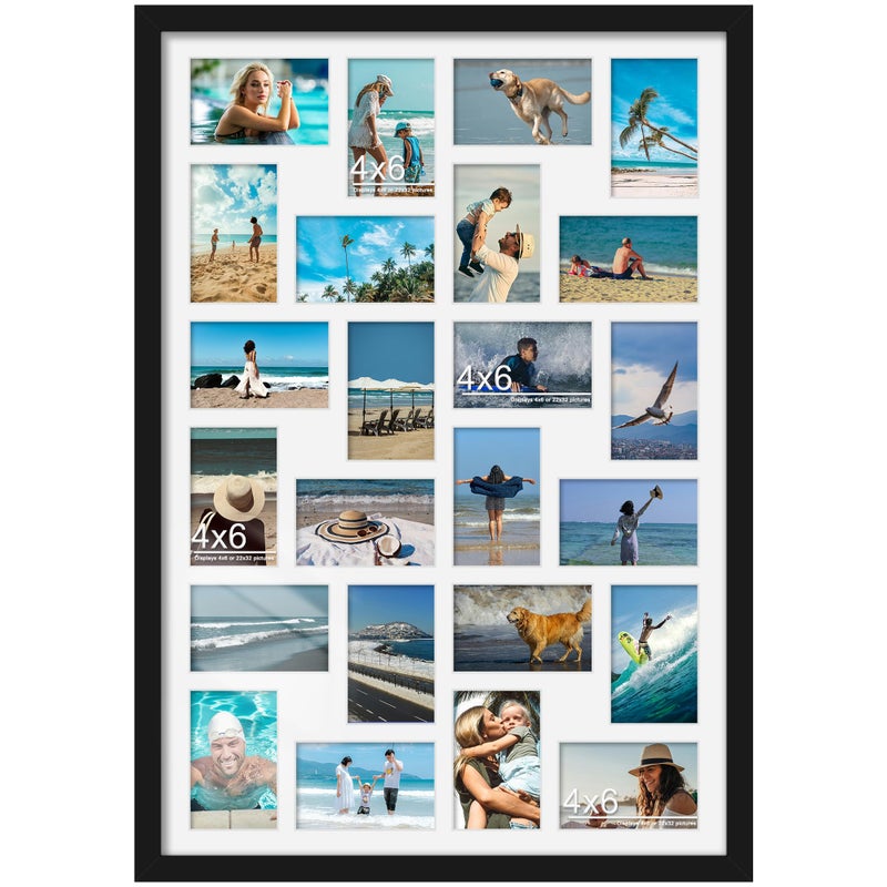 DUENPY 22x32 Collage Picture Frame 4x6 Picture Frames Collage Wall Decor Displays twenty four 4x6 inch Photos Available Horizontal Wall Mounting Display and Vertical Black - Image 1