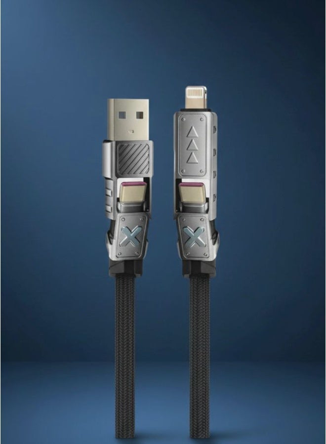 اكسيوم جنرال كيبل شحن أكسيوم جنرال 240 واط 4 في 1 USB-A إلى لايتنينغ وType-C مزدوج، رؤوس نحاسية مطلية بالذهب، بطول 1.2 متر مناسب للآيفون والأندرويد واللابتوبات - Image 1