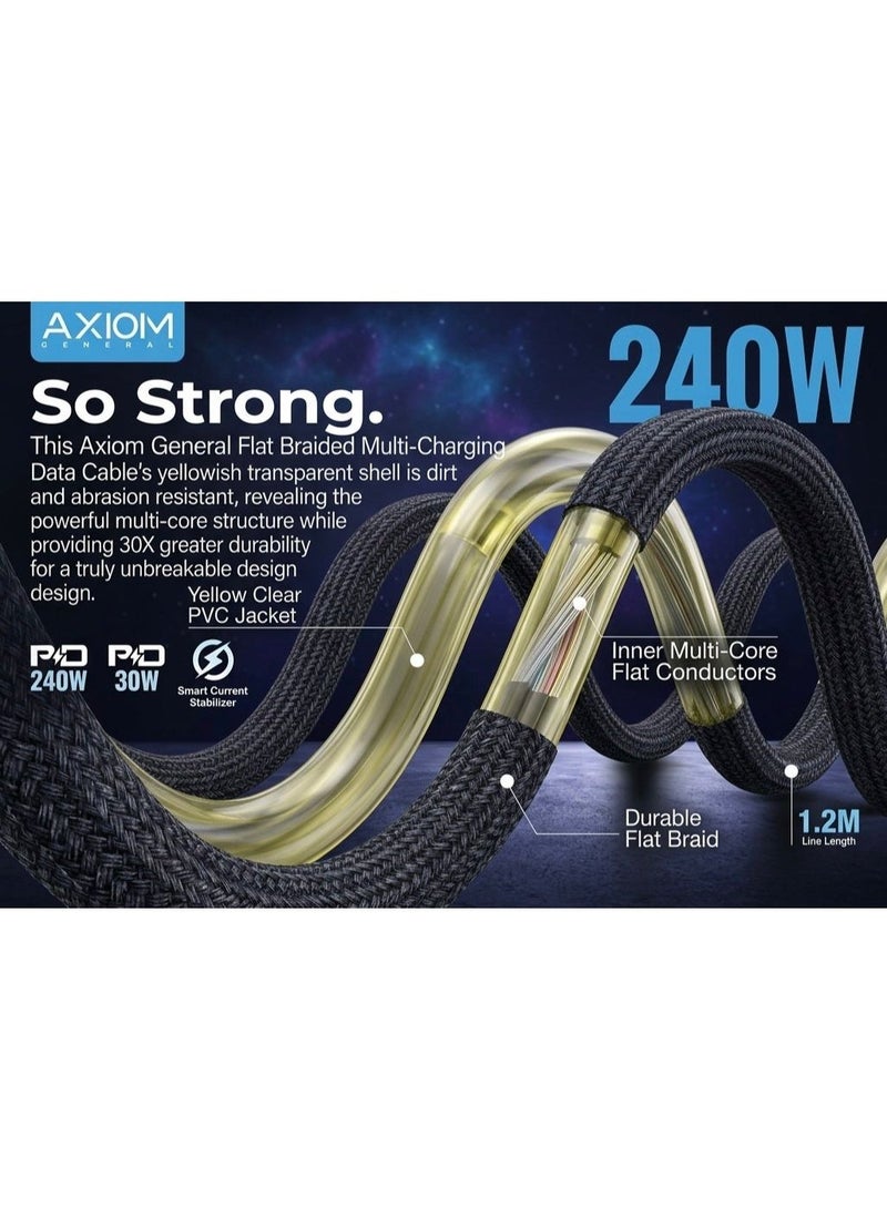 اكسيوم جنرال كيبل شحن أكسيوم جنرال 240 واط 4 في 1 USB-A إلى لايتنينغ وType-C مزدوج، رؤوس نحاسية مطلية بالذهب، بطول 1.2 متر مناسب للآيفون والأندرويد واللابتوبات - Image 3
