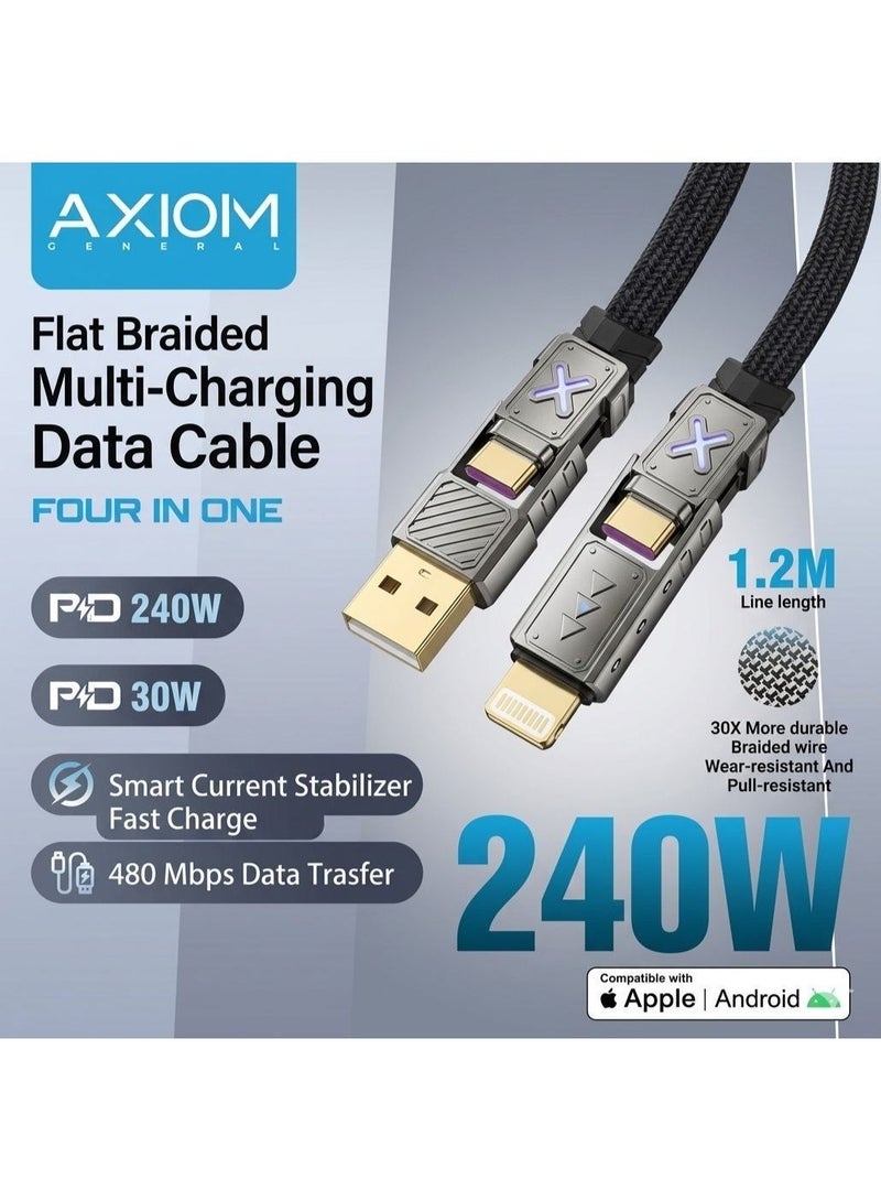 اكسيوم جنرال كيبل شحن أكسيوم جنرال 240 واط 4 في 1 USB-A إلى لايتنينغ وType-C مزدوج، رؤوس نحاسية مطلية بالذهب، بطول 1.2 متر مناسب للآيفون والأندرويد واللابتوبات - Image 5