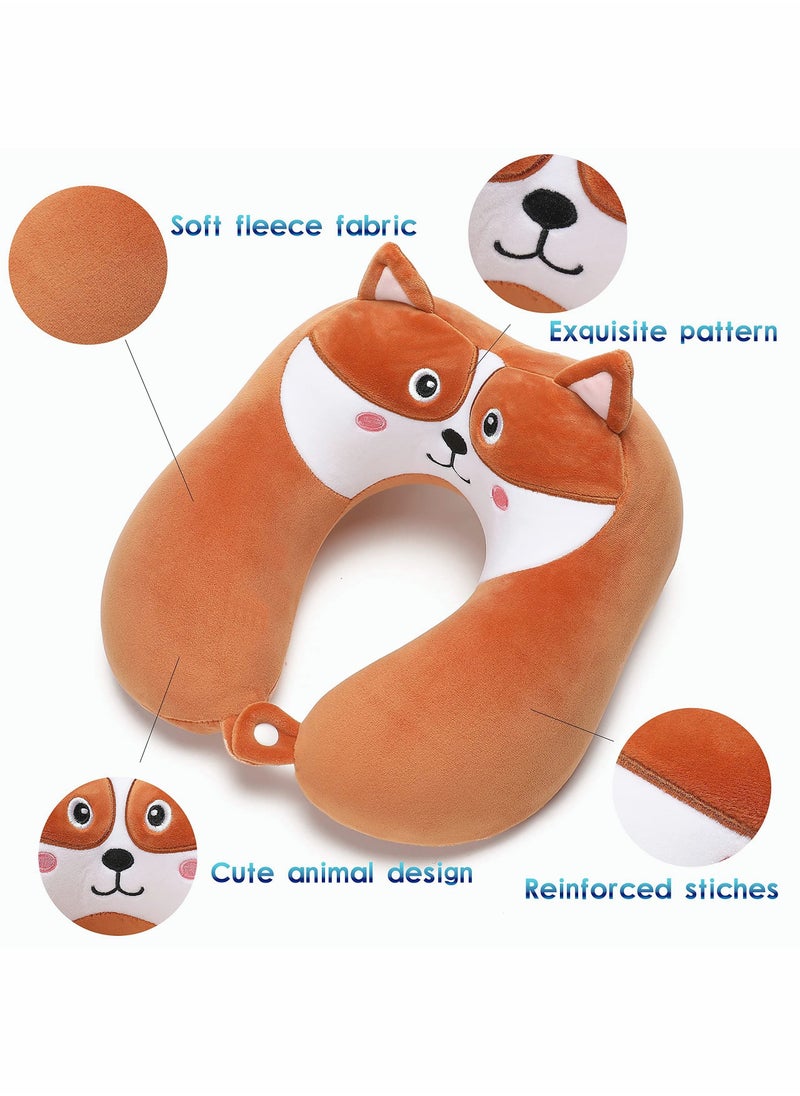 Y&D Travel Pillow for Kids and Adults  Animal Memory Foam Neck with Soft Fleece Cover Eye Mask Set Airplane Kit Drawstring Organizer Bag Machine Washable (Puppy)  - Image 2