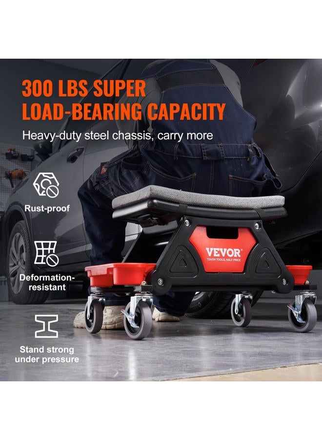 VEVOR Mechanic Stool 300 LBS Capacity Garage Stool with Wheels, Heavy Duty Rolling Mechanics Seat, with Three Slide Out Tool Trays and Drawer, Rolling Tool Seat for Automotive Auto Repair, One Size - Image 5