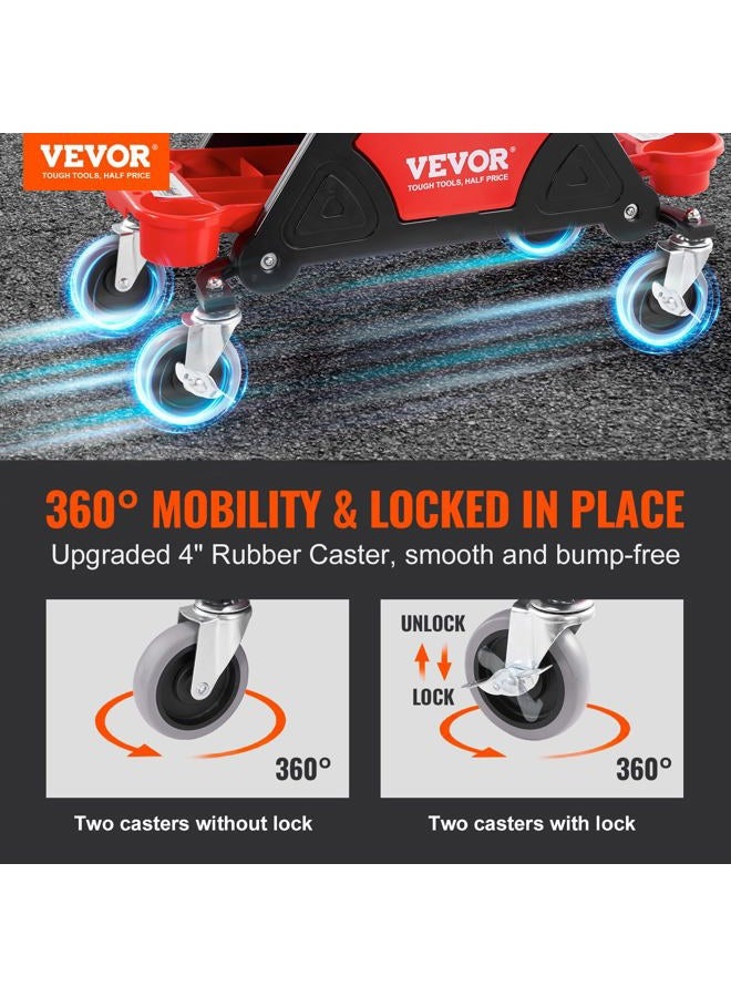 VEVOR Mechanic Stool 300 LBS Capacity Garage Stool with Wheels, Heavy Duty Rolling Mechanics Seat, with Three Slide Out Tool Trays and Drawer, Rolling Tool Seat for Automotive Auto Repair, One Size - Image 2