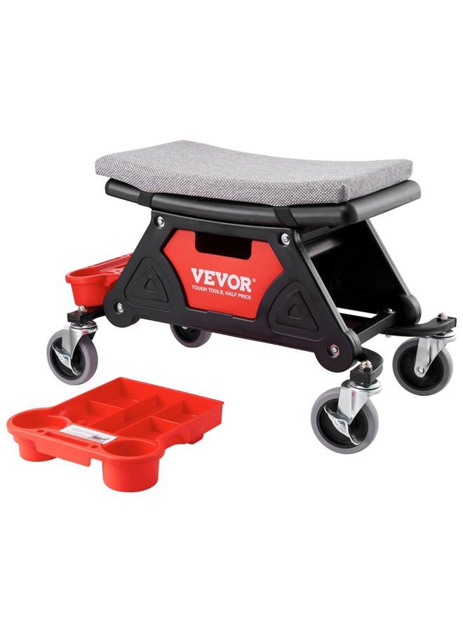 VEVOR Mechanic Stool 300 LBS Capacity Garage Stool with Wheels, Heavy Duty Rolling Mechanics Seat, with Three Slide Out Tool Trays and Drawer, Rolling Tool Seat for Automotive Auto Repair, One Size - Image 1