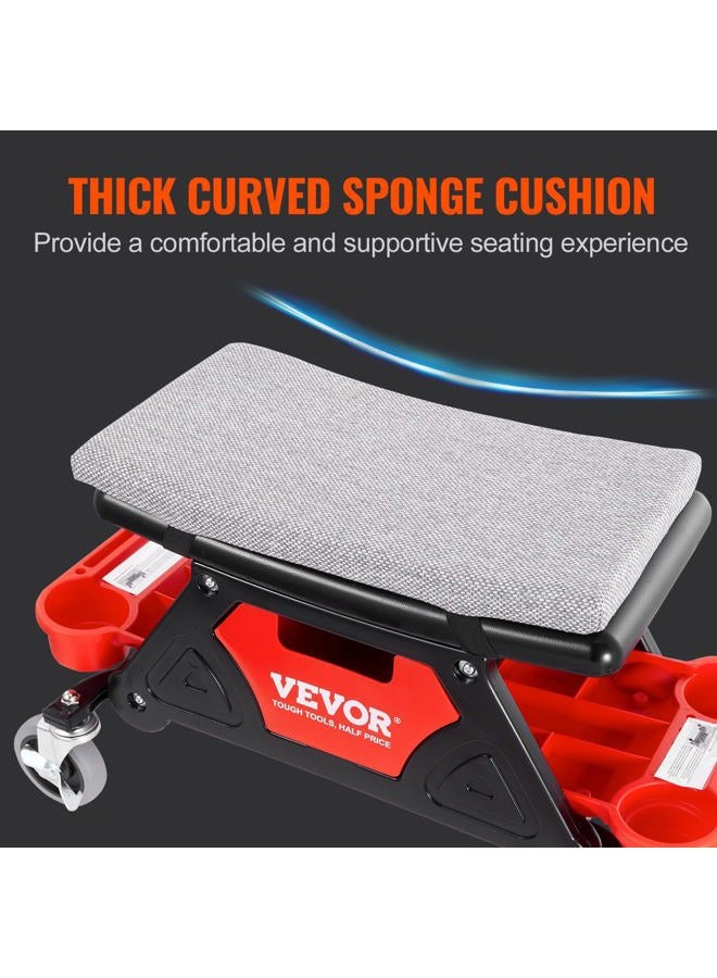 VEVOR Mechanic Stool 300 LBS Capacity Garage Stool with Wheels, Heavy Duty Rolling Mechanics Seat, with Three Slide Out Tool Trays and Drawer, Rolling Tool Seat for Automotive Auto Repair, One Size - Image 3