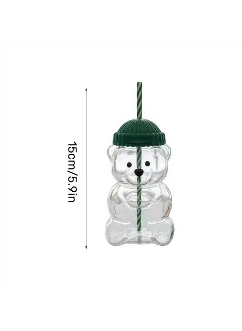 RYN Portable Bear Plastic Mug with Straw & Lid, 590ml Capacity, Clear - Image 2