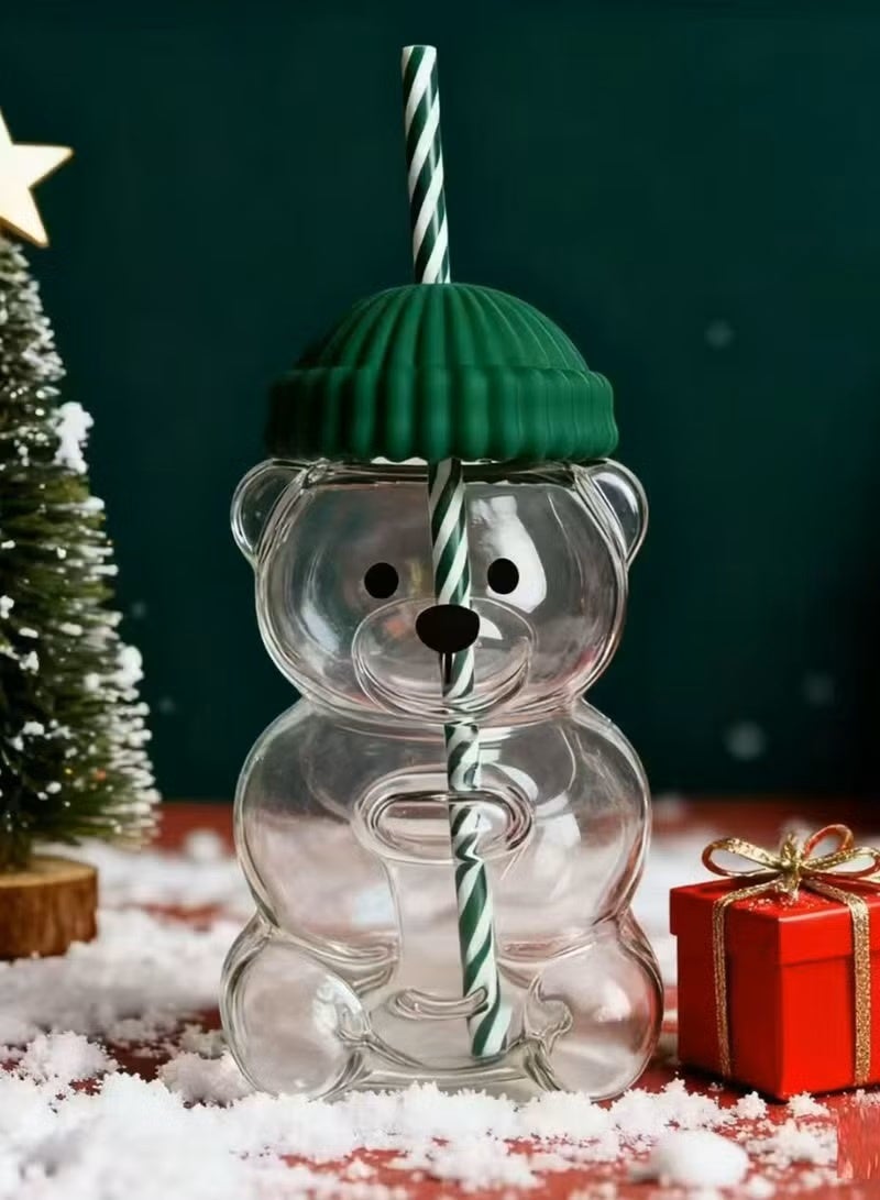 RYN Portable Bear Plastic Mug with Straw & Lid, 590ml Capacity, Clear - Image 3