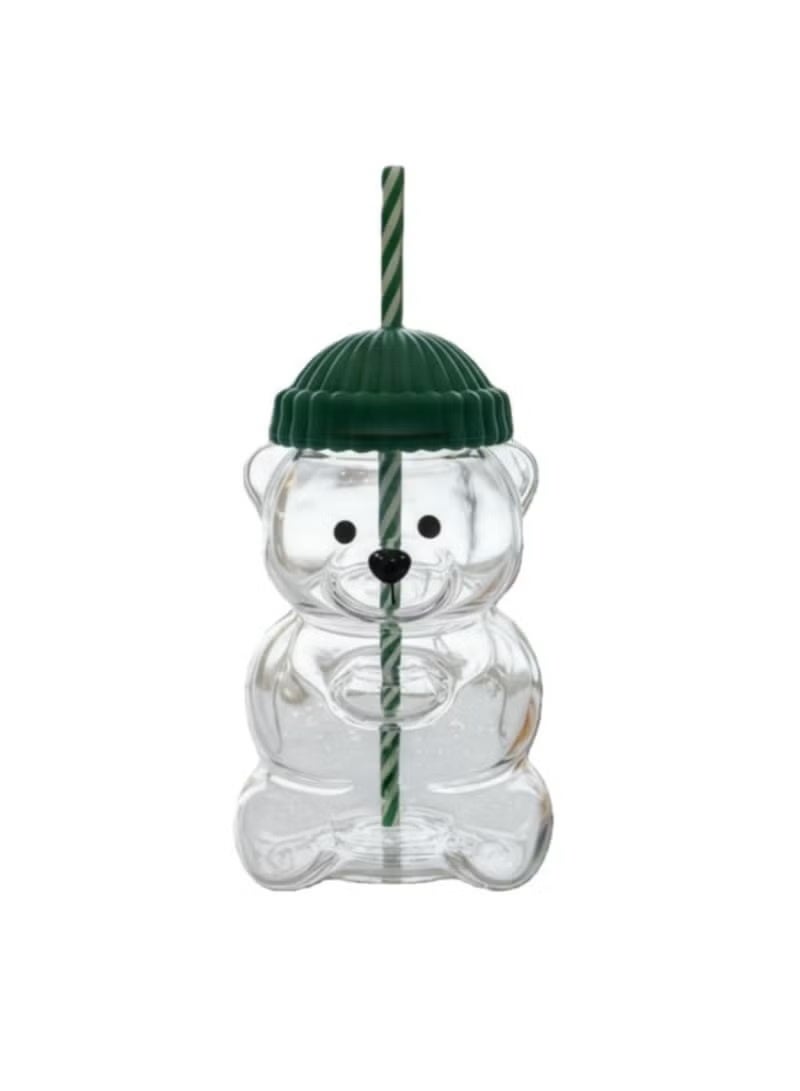 RYN Portable Bear Plastic Mug with Straw & Lid, 590ml Capacity, Clear - Image 4