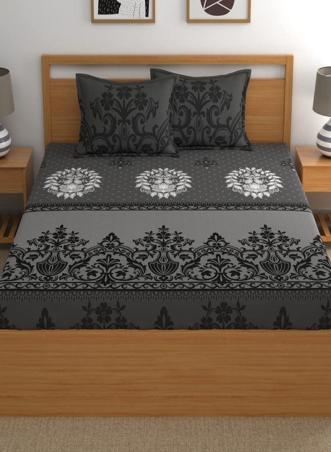 Dreamscape 100% Cotton King Bedsheet with 2 Pillow Covers - (Size 108 x 108 inches, 140 TC, Colour - Dark Grey) - Image 2