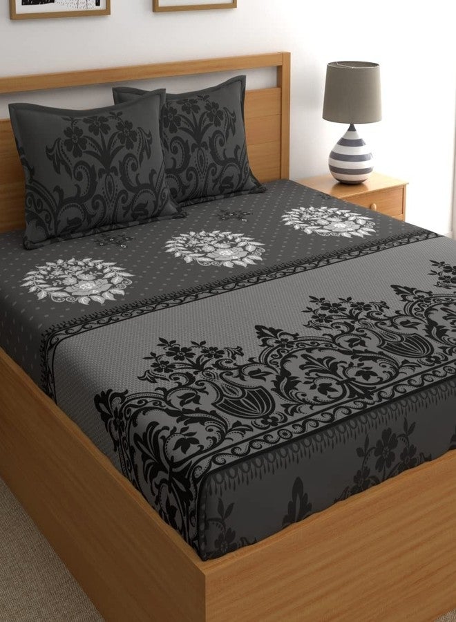 Dreamscape 100% Cotton King Bedsheet with 2 Pillow Covers - (Size 108 x 108 inches, 140 TC, Colour - Dark Grey) - Image 1