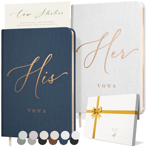 ARTESORI Vow Books His and Hers - Linen Wedding Vow Books Perfect as Bride & Groom Gifts, Wedding Registry Ideas - His & Hers Gifts Wedding Vow Book - Wedding Essentials & Accessories [White & Navy] - Image 1
