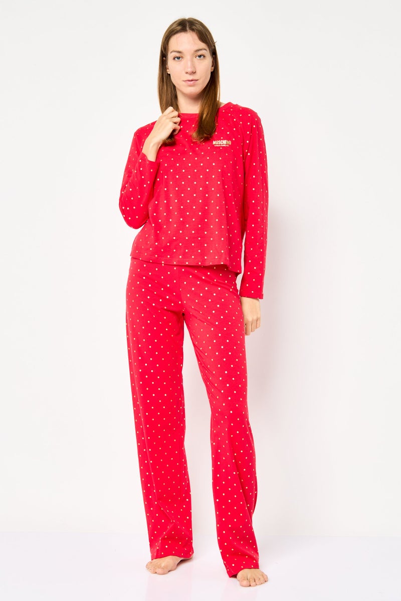 MOSCHINO Women 2 Pieces Long Sleeve Allover Print Top And Bottom Pajama Set, Multicolor - Image 1