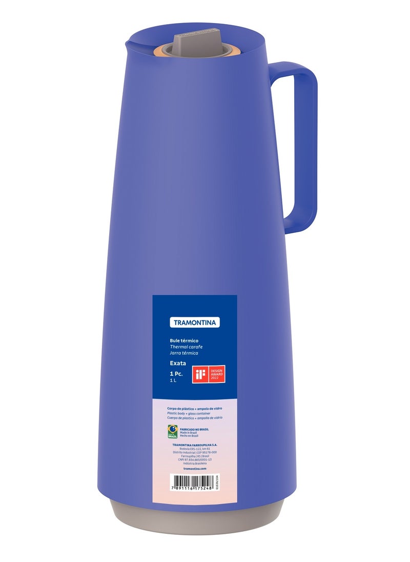 TRAMONTINA - Since 1911,Made in Brazil- Exata Purple Plastic Thermal Flask with 1 Liter Glass Liner - Image 1