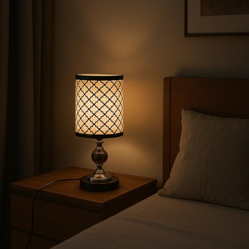 BENE Marka Modern Indoor Premium Table Lamp, Classic Home Decor Black Bedside Desk lamp for Living Room Bedroom Dining, Restaurant, Farmhouse Nightstand Study Lamps 14 CM, Shade (White & Black) - Image 1