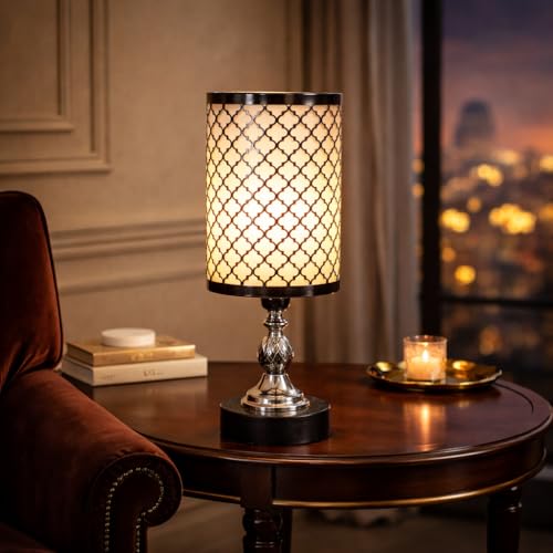 BENE Marka Modern Indoor Premium Table Lamp, Classic Home Decor Black Bedside Desk lamp for Living Room Bedroom Dining, Restaurant, Farmhouse Nightstand Study Lamps 14 CM, Shade (White & Black) - Image 3