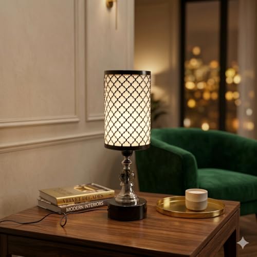 BENE Marka Modern Indoor Premium Table Lamp, Classic Home Decor Black Bedside Desk lamp for Living Room Bedroom Dining, Restaurant, Farmhouse Nightstand Study Lamps 14 CM, Shade (White & Black) - Image 2