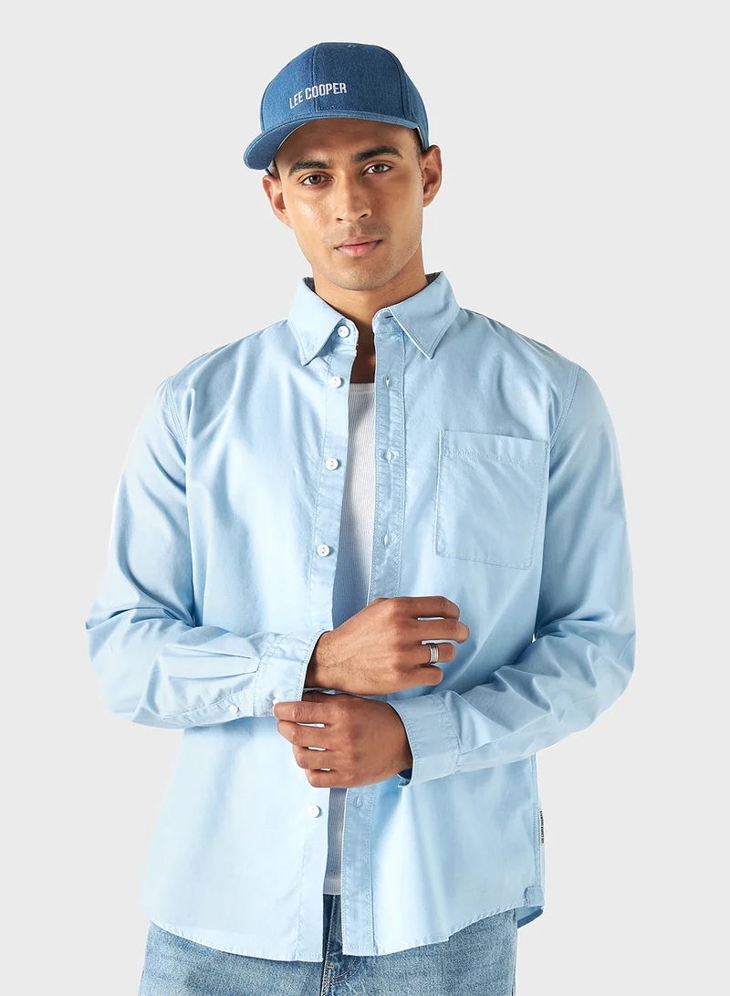لي كوبر Lee Cooper Solid Shirt with Long Sleeves and Pocke