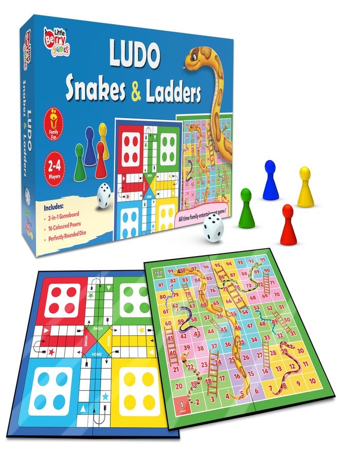 Little Berry Ludo Game for Kids | 2-in-1 Snakes & Ladders and Ludo Board | 14”x14” Foldable Big Family Game for Kids & Adults | Travel-Friendly Dice Board Game - Image 1