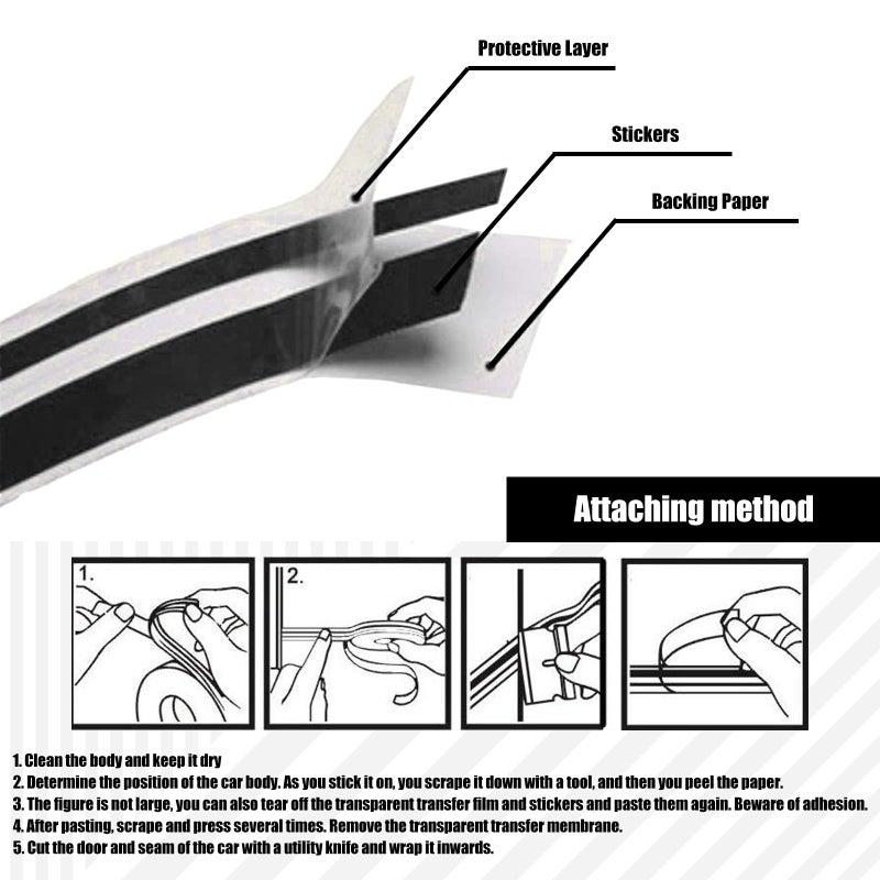 GKmow 2 PCS Car Waistline Body Sticker, 32.1Ft x 0.4In Pinstripe Small Color Strip Decoration, Free Cutting Personalized DIY External Decals, Universal for Most Car Trim Accessories (Black) - Image 4