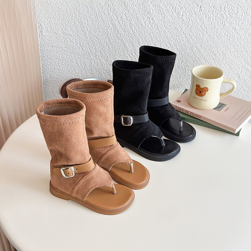 Girls' Simple Style High-Top Leg Shoes 2025 Children'S Hollow Open Toe Sandals Baby Sandals - Image 2