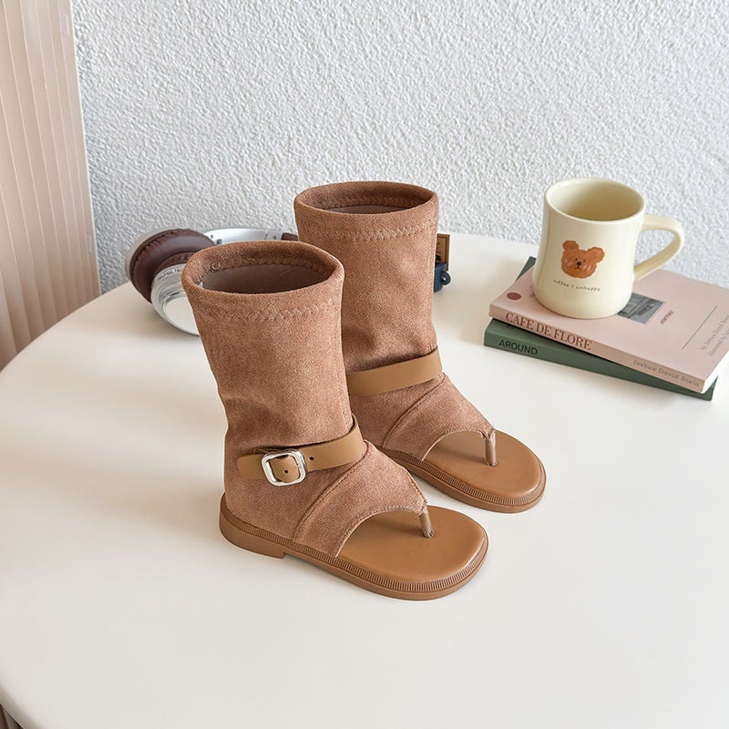 Girls' Simple Style High-Top Leg Shoes 2025 Children'S Hollow Open Toe Sandals Baby Sandals - Image 1