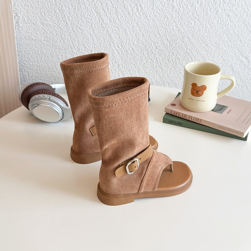 Girls' Simple Style High-Top Leg Shoes 2025 Children'S Hollow Open Toe Sandals Baby Sandals - Image 4