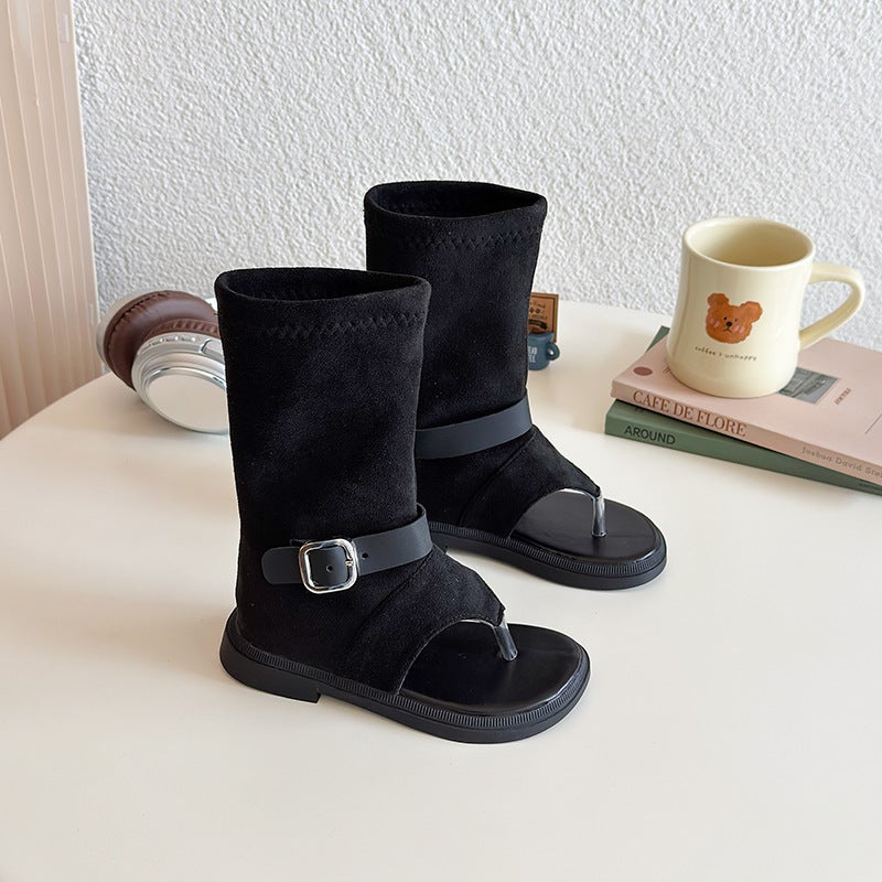 Girls' Simple Style High-Top Leg Shoes 2025 Children'S Hollow Open Toe Sandals Baby Sandals - Image 3
