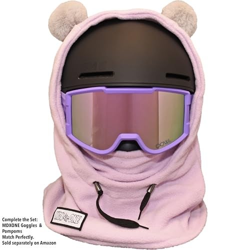 MDXONE Kids Over The Helmet Balaclava Children face mask with buttons for pompoms with elastics (sold separately) (LIGHT MAUVE) - Image 2