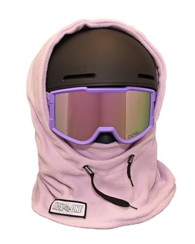 MDXONE Kids Over The Helmet Balaclava Children face mask with buttons for pompoms with elastics (sold separately) (LIGHT MAUVE) - Image 1