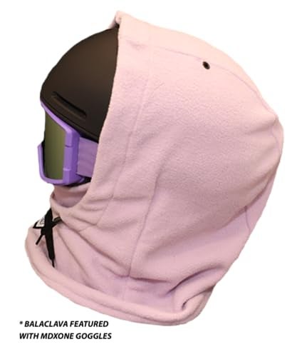 MDXONE Kids Over The Helmet Balaclava Children face mask with buttons for pompoms with elastics (sold separately) (LIGHT MAUVE) - Image 3