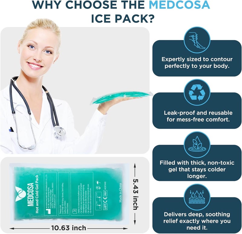 Medcosa حزمة الثلج الرياضية الكبيرة المرنة من ميدكوسا - أي ألم، أي وجع، نحن هنا لمساعدتك - حزمة باردة قابلة لإعادة الاستخدام بحجم كبير - مثالية لإصابات الرياضة وعلاج RICE - آلام الظهر - Image 5