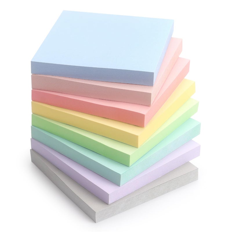 Eastern Wolf Sticky Notes 3x3 Inch, 8 Pads Light Colors Self-Adhesive, 8 Assorted Pastel Colors, 80 Sheets/Pad, Reusable Notepads for Office, School, and Home - Image 1