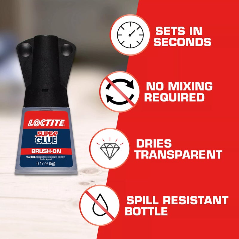 Loctite لاصق لوكتايت سوبر جل سائل بفرشاة، شفاف، 0.17 أونصة سائلة، عبوة واحدة - سوبر جل للجلد، الخشب، المعدن، الحرف، والإصلاح، لاصق سيانوأكريلات سريع الجفاف - Image 4
