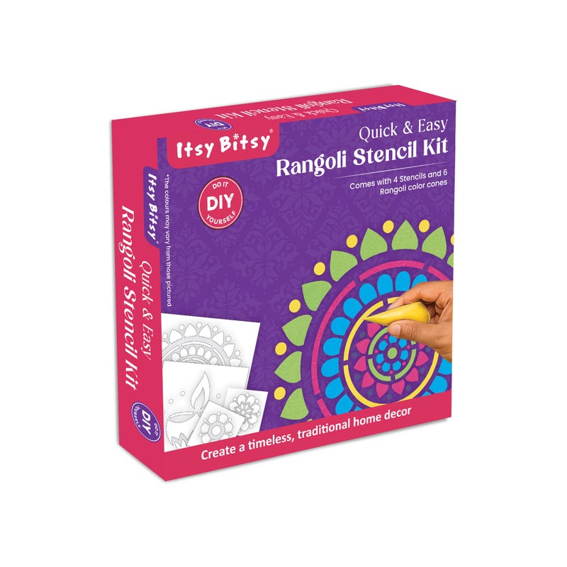 itsy-bitsy Itsy Bitsy DIY Quick & Easy Rangoli Stencil Kit Box | 3 Reusable Stencils with 6 Color Cones | Handmade Multicolor Rangoli Set for Festive & Wedding Décor - Image 5
