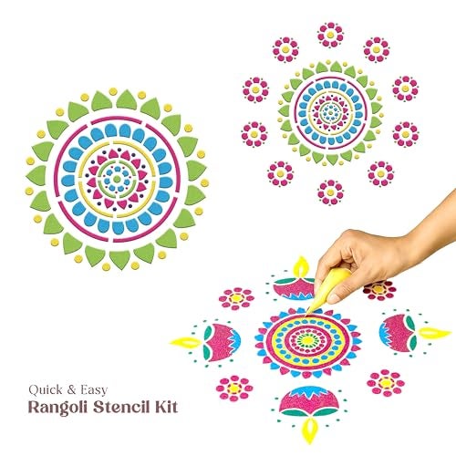 itsy-bitsy Itsy Bitsy DIY Quick & Easy Rangoli Stencil Kit Box | 3 Reusable Stencils with 6 Color Cones | Handmade Multicolor Rangoli Set for Festive & Wedding Décor - Image 4