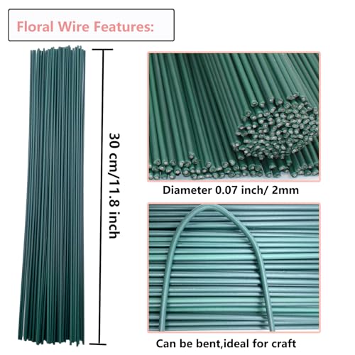 Swpohrat 50 pcs 2 Guage 11.8 Inch Floral Stem Wire and 4 Rolls 1/2 Inch Wide Green Floral Tape for Craft Pipe Cleaner Bouquet,Wedding Bouquet,Flower Pens,Arts and Crafts Making - Image 3