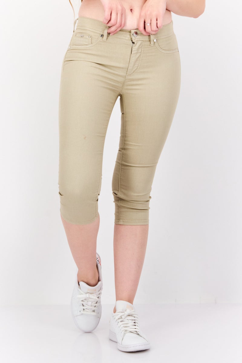 GAS Women Slim Fit Plain Cropped Jeans, Beige - Image 1