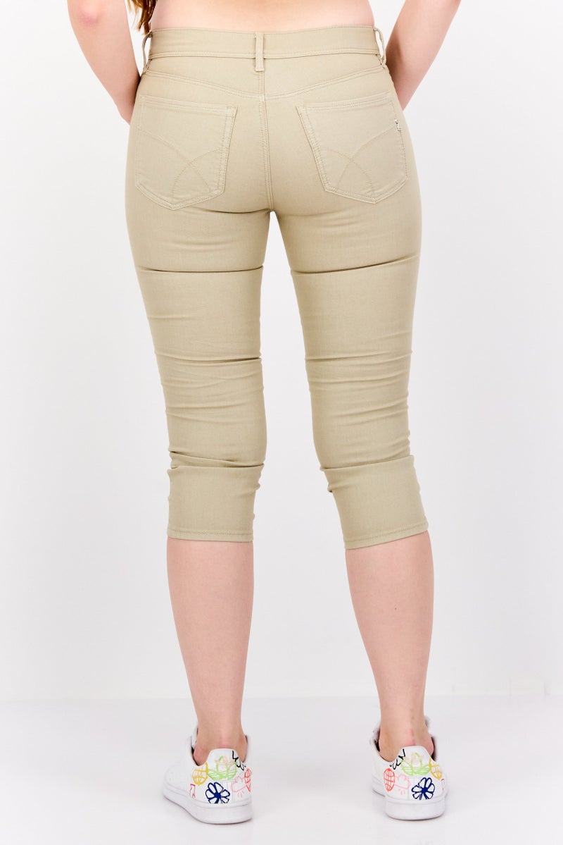 GAS Women Slim Fit Plain Cropped Jeans, Beige - Image 3