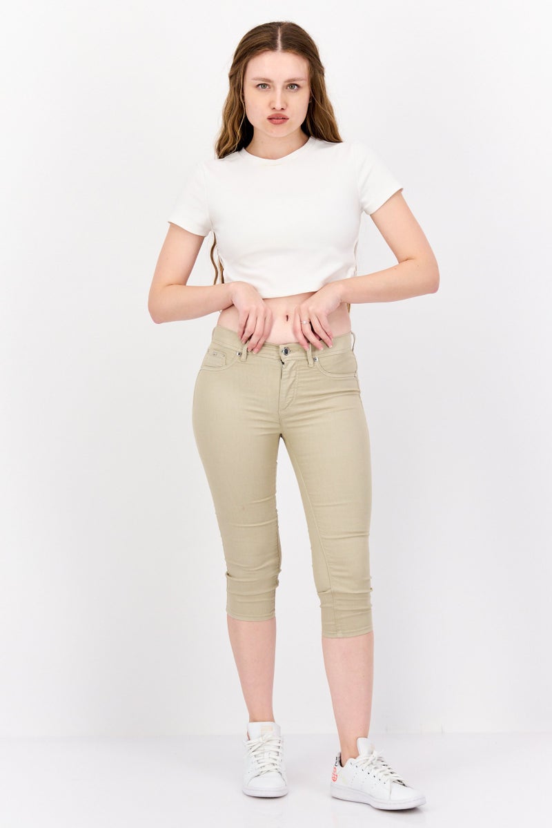 GAS Women Slim Fit Plain Cropped Jeans, Beige - Image 4