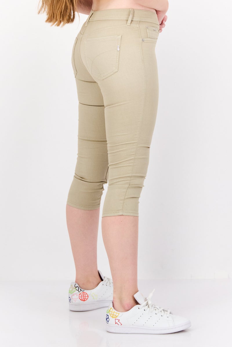 GAS Women Slim Fit Plain Cropped Jeans, Beige - Image 2